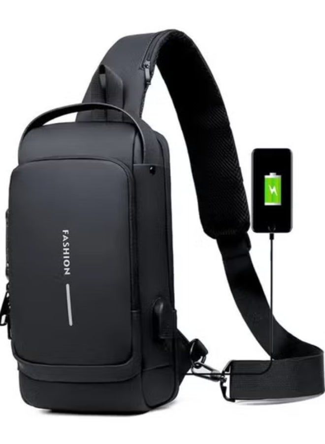 فاشون حقيبة كتف مضادة للسرقة للرجال، حقيبة كتف رياضية مضادة للسرقة، حقيبة كتف مضادة للسرقة، حقيبة صدر مضادة للماء، حقيبة دراجة نارية، شحن يو اس بي، حقائب كتف ماسنجر - Image 3